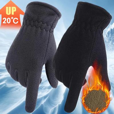 Men's Winter Polar Fleece Gloves Male Outdoor Thicken Warm Thermal Cold Glove Windproof Cycling Skiing Black Full Finger Mittens