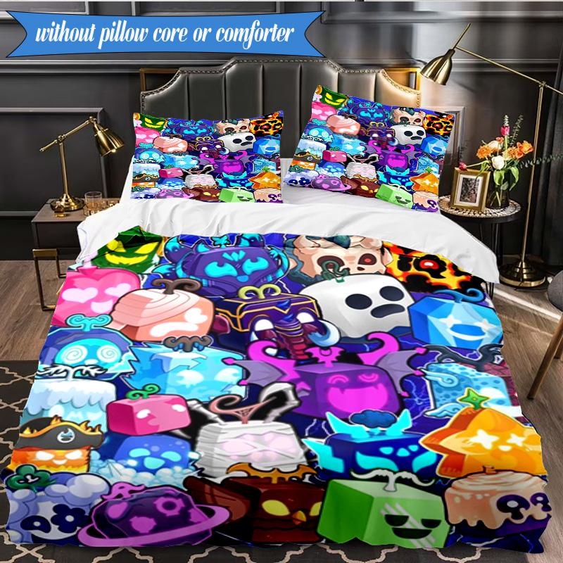Colorful Cube Creatures 3pcs K-pop Music Group Bedding set,Ideal for Bedroom, Dormitory,Including Duvet Cover And 2pcs Pillowcases,Fan Gifts