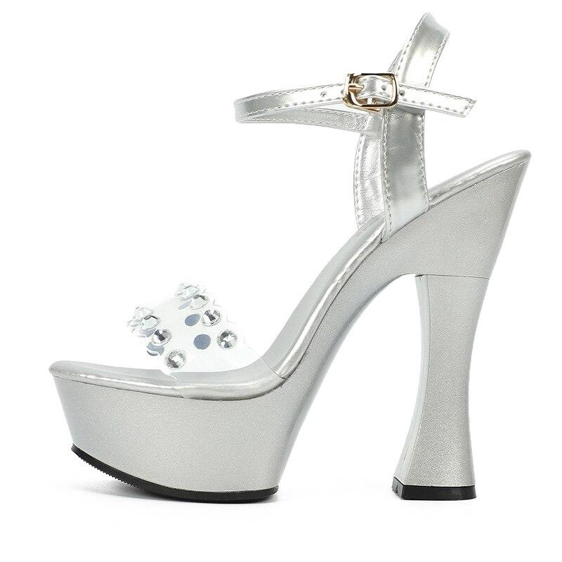 

Женская обувь, модные сандалии на высоком каблуке с двойным дренажем и бриллиантами, однотонные сандалии на массивном каблуке, серия 10365, каблук 14 см, платформа 4 см, LFD 43 серебряный