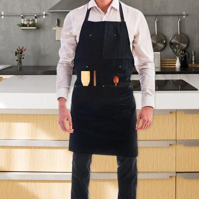 Fartuch roboczy z kieszenią z przodu, olejoodporny, bez rękawów, regulowany, unisex, grill, czarny, krzyżowy, z tyłu, do kawiarni