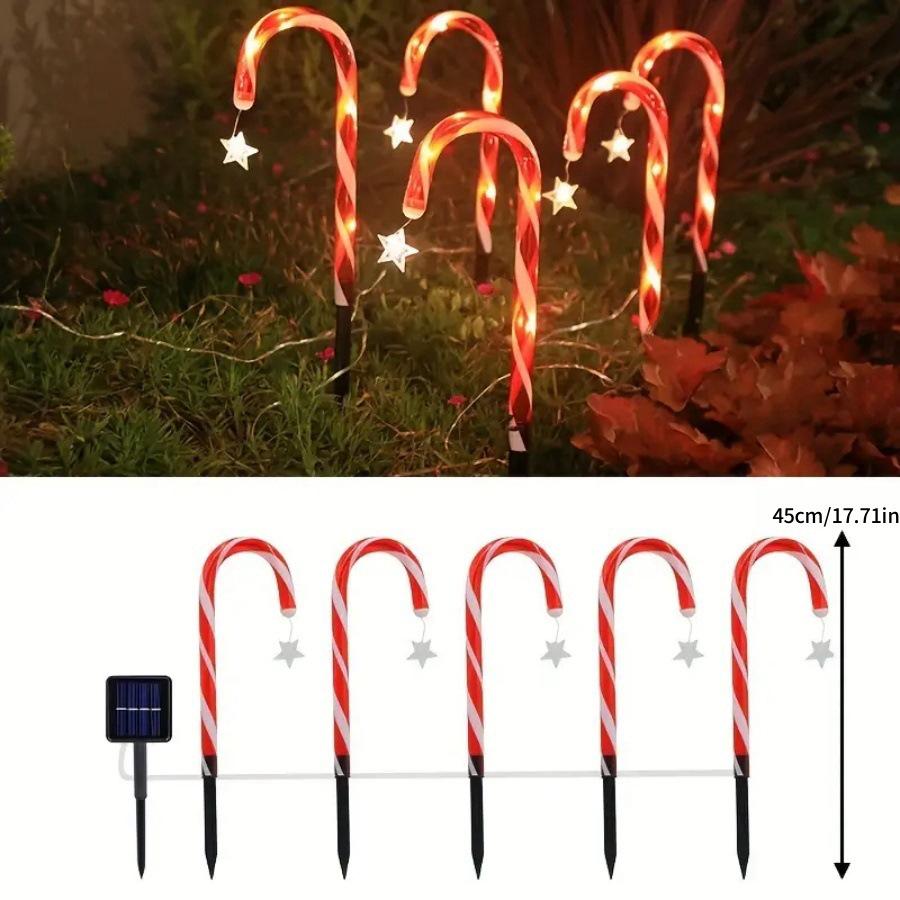 Solar Star Candy Cane Christmas Lights - Outdoor Garden Holiday Decoration