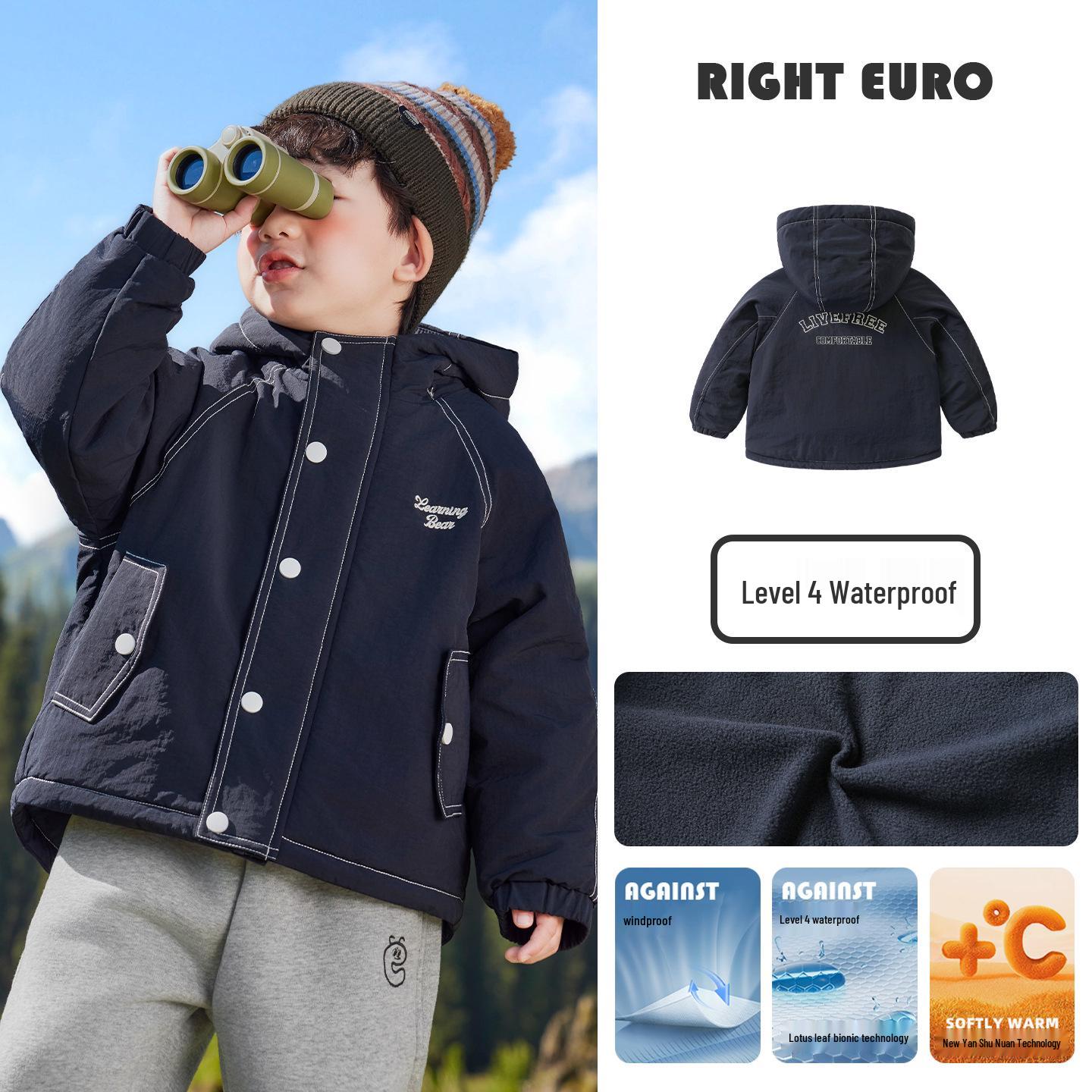 

European Boys Waterproof Padded Winter Jacket with Fleece Lining - Trendy 2025 Children s Outerwear for Toddlers 110 cm