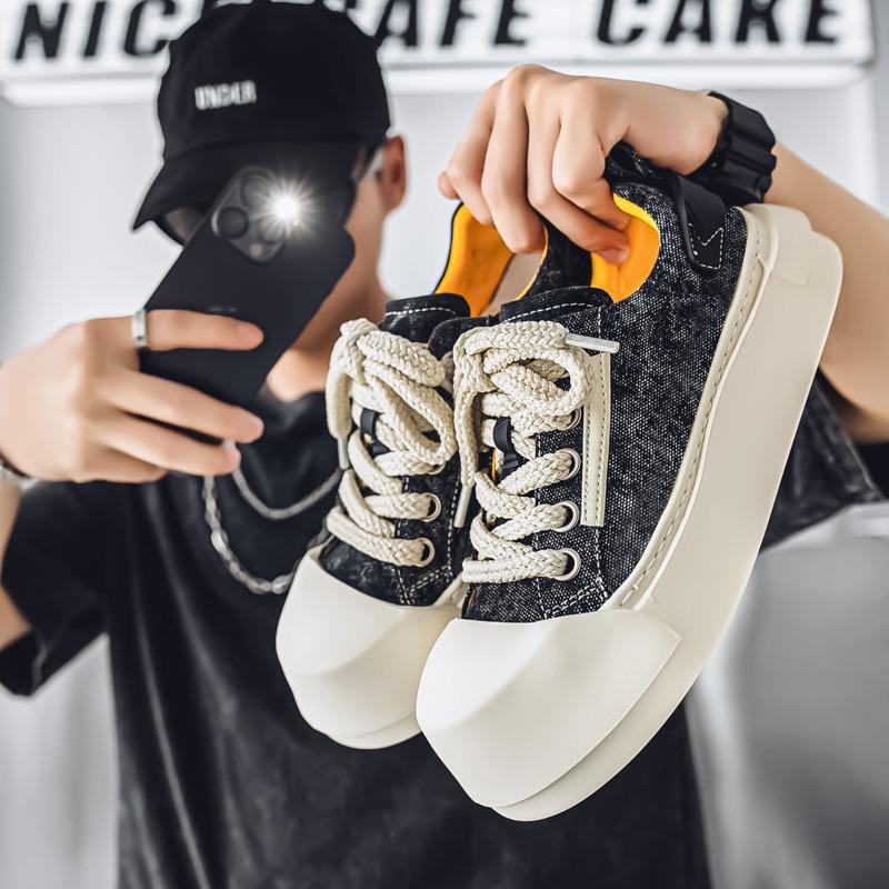 Fashion New Chunky Men Casual Canvas Shoes High Quality Versatile Trend Men Board Shoes Fashion Breathable Leisure Platform Shoes Hombre