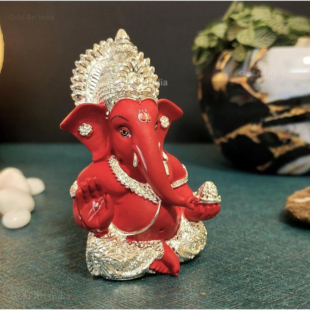 Silver Plated Ganesh Idol for Car Dashboard God Ganesha Idol for Home Decor Ganpati for Gift 3.5 inches (Silver)