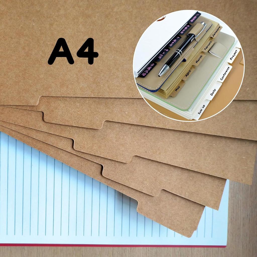 DY.2ten A4 Binder Dividers 11-Holes, Sturdy Kraft Paper Dividers with 5 Tabs for School Office Home, 2 Sets, 10 Paper Index Dividers.