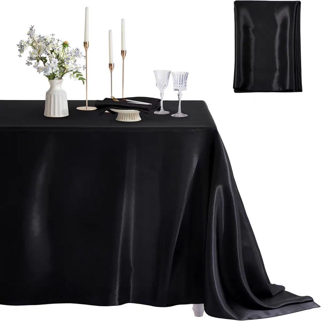 Rechteckige Satin-Tischdecke Hochzeitstischdecke Weiß Schwarz Für Party Geburtstagsveranstaltungen Bankettdekor Zuhause Abendessen Tischdecken