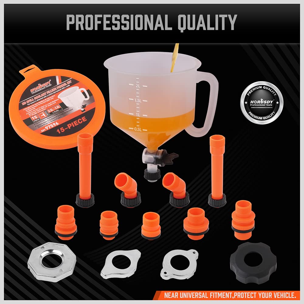 HORUSDY No-Spill Coolant Funnel Kit, Spill Proof Funnel Bleeder With Adapters. Universal Fitment