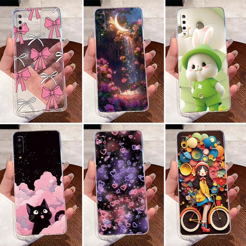 Case For Samsung A7 2018 Casing Samsung Galaxy A7 2018 Phone Case A750 A750F Lovely Rabbit Clear Soft Silicone Protective Cover