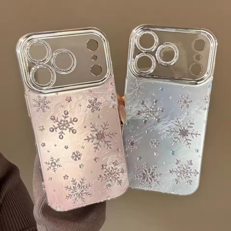 Winter Weihnachten Schneeflocken Glitzer Handyhülle Für iPhone 17 16 Pro Max 15 14 13 12 Pro 11 Stoßfeste Silikon Rückseite