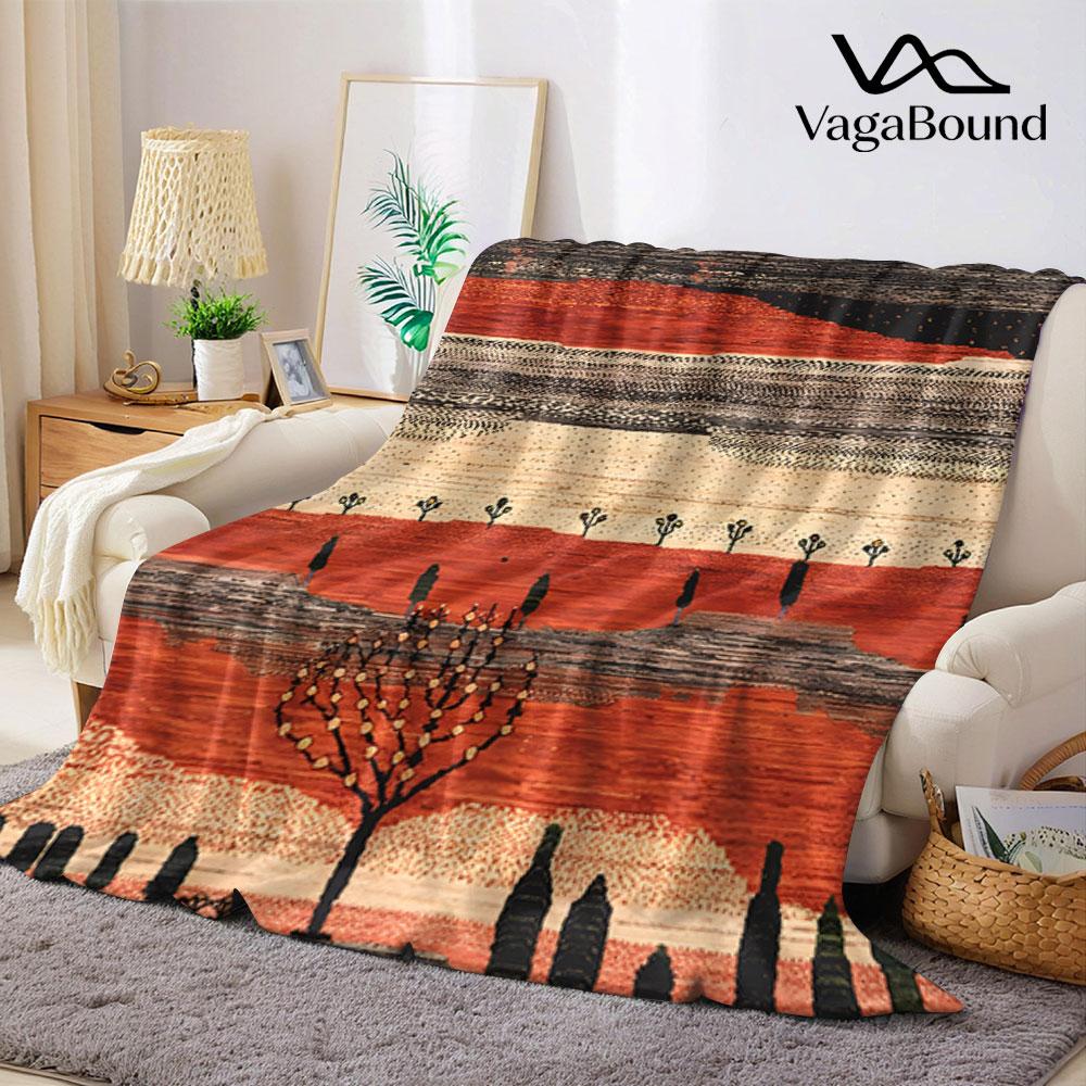 Retro Folk Mountain Forest Printed Blanket Suitable for Sofas Beds Offices Travel Camping Chairs Warm Plush Blanket