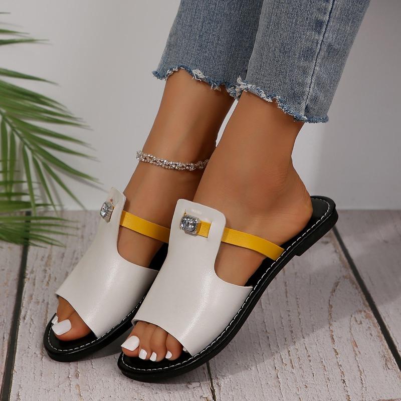 2024 Summer New Hot Selling Casual Fashion Solid Color Open Toe Slippers Comfortable Non-Slip Women's Low Heel Slippers