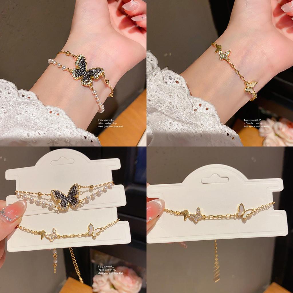 Butterfly Fashion Jewelry Bracelet With Gold Plating And Faux Pearl For Elegant Women