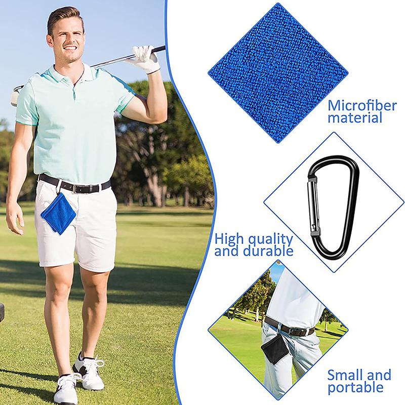 Square Microfiber Golf Ball Cleaning Towel Featuring Carabiner Hook for Water Absorption Club Head Wipe Cloth
