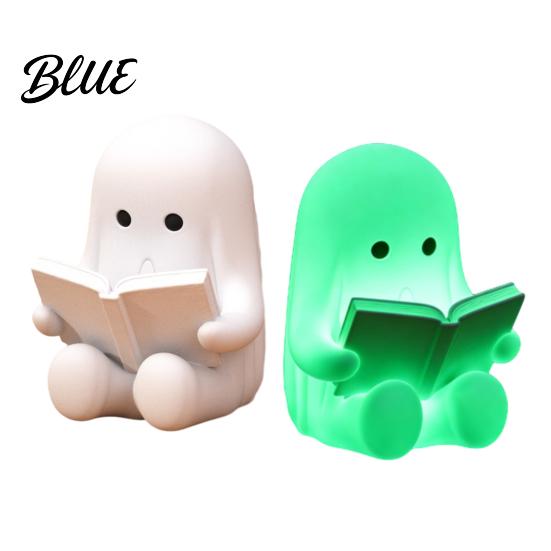 Halloween Desk Decoration Ghost Reading Book Figurine 3D Printed Cute Mini Sitting Luminous Figurine Statue for Bookshelf Desk Indoor Home