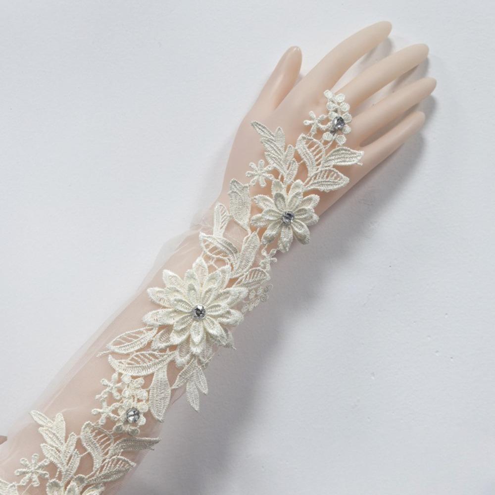 

Lace Embroidery Banquet Gloves Pearl Wedding Bridal Gloves New Tulle Gloves Party шампанського