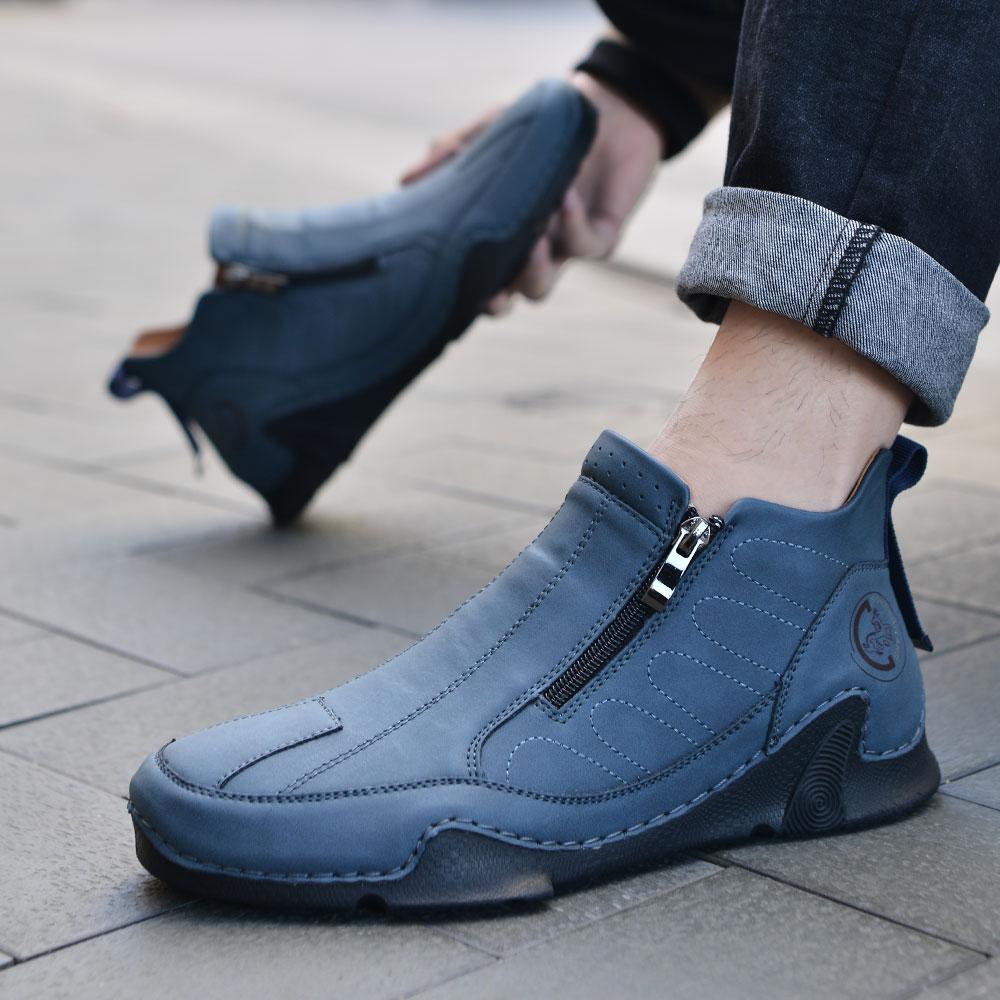 Fashion Brand Men's Breathable Soft Soled Casual Leather Shoes Fashion Spring New Style Men Comfortable Side Zipper Octopus Casual Shoes