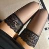 5D Oil Glossy Silky Transparent Foot Shaped Party Medias Women Sexy Lace Patchwork Thigh High Stockings With Anti-Slip Silicone