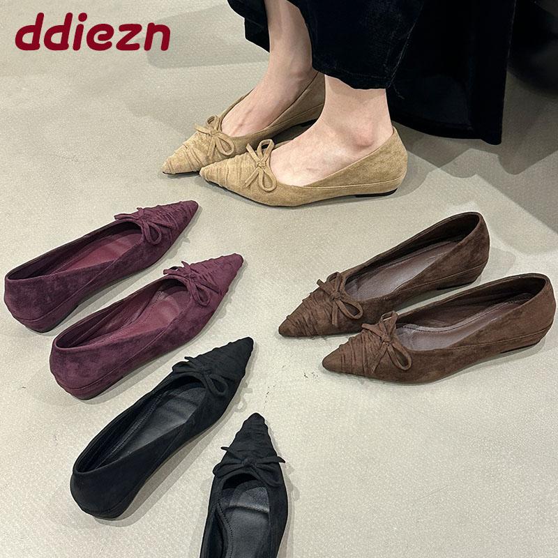 Fashion Fashion Flock Women Flats Slip On Shoes Butterfly-Knot Female Height Increasing Footwear Pointed Toe Ladies Flats Shoes lady