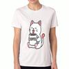 Kaffee Katze Unisex Baumwoll-T-Shirt, Premium Baumwoll Grafik-T-Shirt, Langlebig Und Strapazierfähig, Lässig Und Modisch. Süßes Kätzchen umarmt Kaffeetasse Illust
