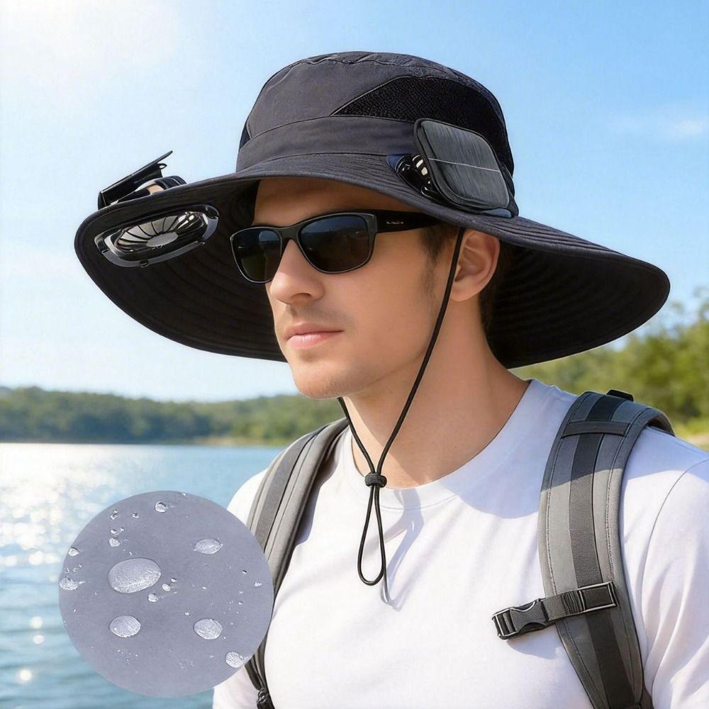 Dual Fan Solar Fan Hat 3 Speeds Fishing Bucket Hat Convenient Summer Fan Visor Cap  Sport