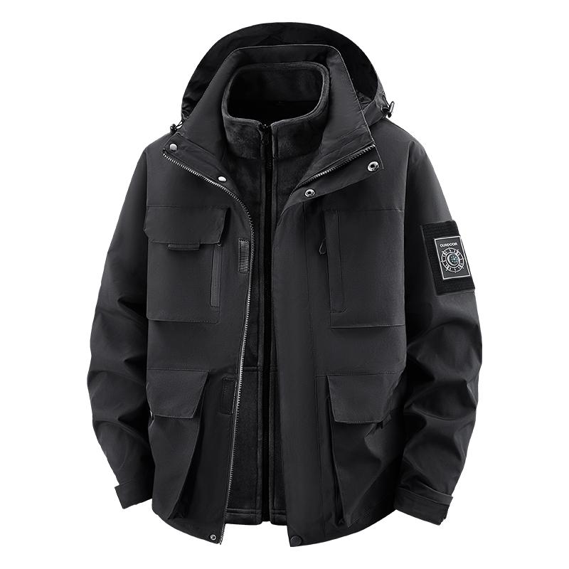 

Men s Detachable Two-piece Tooling Windproof and Rainstorm Waterproof Three In One Jacket M чорний