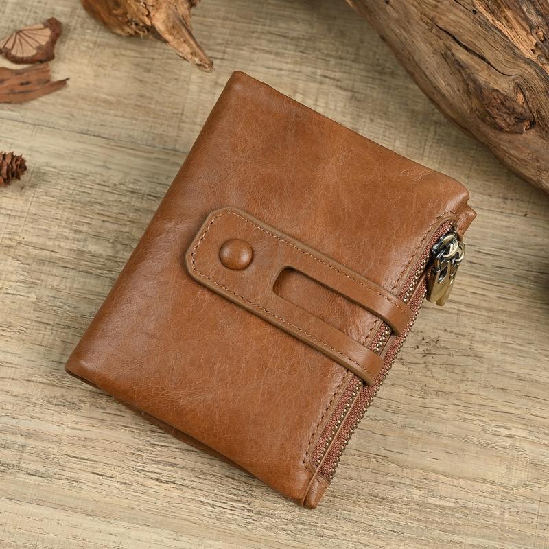 Men's Wallet, Leather Wallet, Casual and Fashionable, Double Zipper, Multi Card Retro Handbag, Coin Purse, Men's Wallet