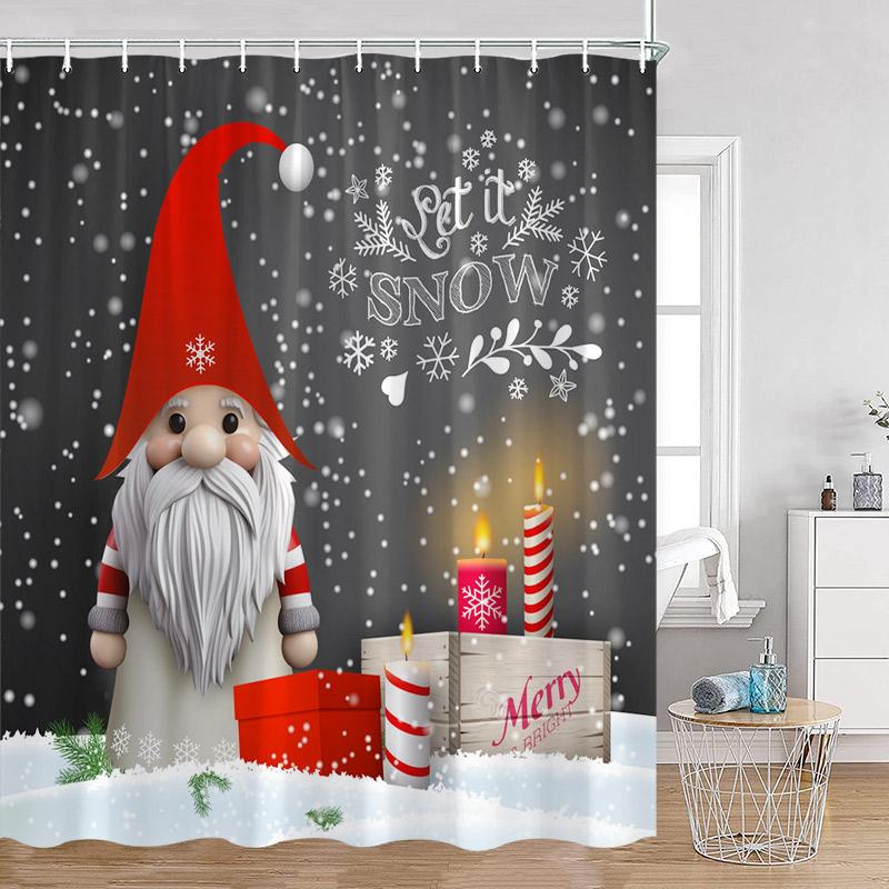 Blue Snowman Shower Curtain Fir Branch Xmas Ball Gift Snowflake Winter Christmas Bath Curtain Set Home Bathroom Decor with Hoo