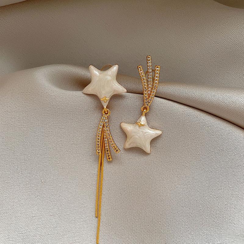 18k electroplated silver needle zircon drip oil star asymmetric stud earrings versatile earrings earrings