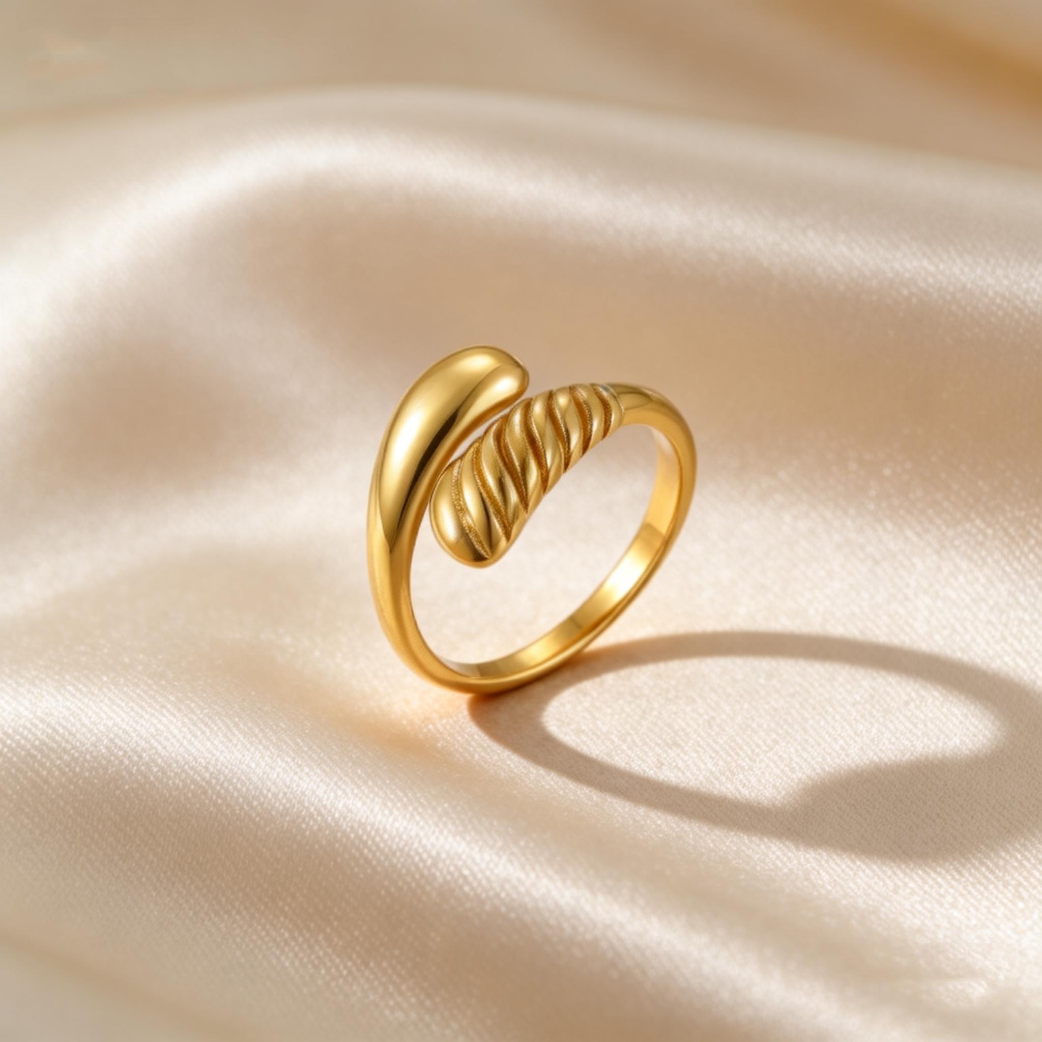 

Elegant Luxury Stainless Steel Irregular Multi Layer Smooth Ring for Women Non Fading Gold Plated Ring Classic Aesthetic Jewelry US size 6