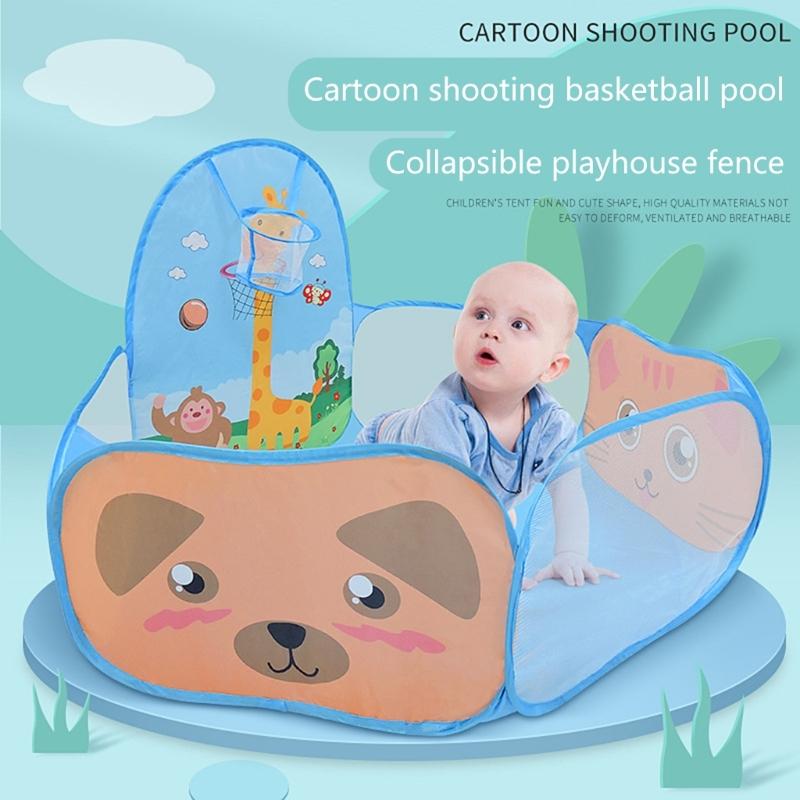 Folding Children's Ball Pit Tent with Basketball Hoop, Portable Playpen for Toddlers' Imaginative Play, Balls Not Included