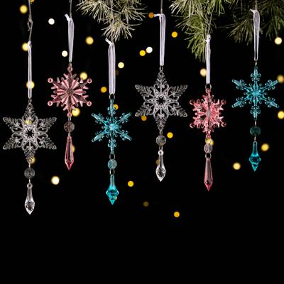 6 Pcs Acrylic Crystal Christmas Ornament Sparkling Clear Snowflake Hanging Ornaments