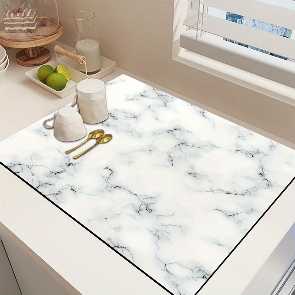 1Pcs Rubber Drying Mat With Marble Pattern For Coffee Shop Restaurant Kitchen Carpet Tableware Durable Diatom Mud Table Mat Pet Mat Coffeeware