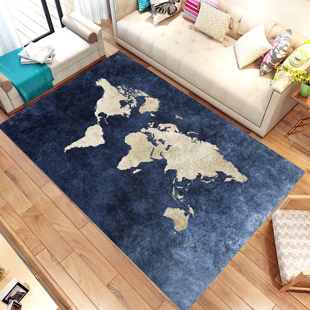 Vintage World Map Area Rugs Anti-Slip Rug Machine Washable Flannel Carpets for Home Living Room Bedroom Bathroom Decor Floor Mat