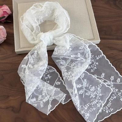 Fashionable Scarf With Detailed Lace Design Multipurpose Head Accessory Quick Dry Polyester Fabric