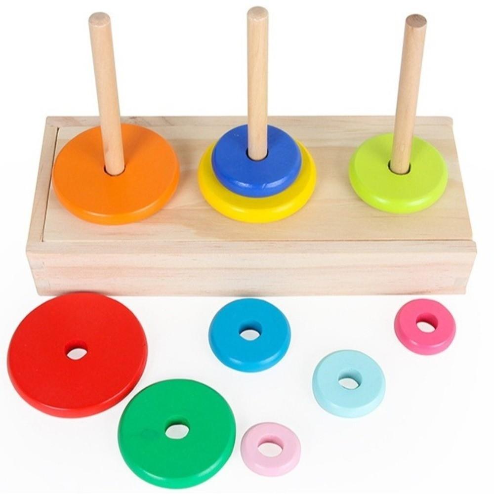 10 Rings Wooden Puzzle Stack Tower Classic Mathematical Toy Educational Toys  Color Cognition