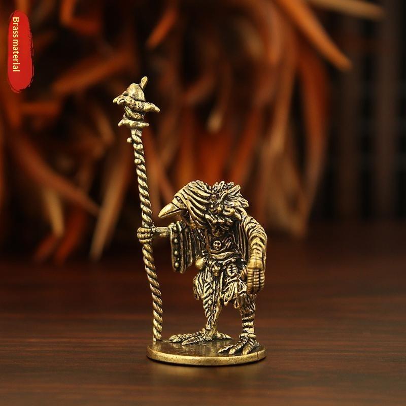 Brass Crow Mage Mini Figurine Portable Tiny Brass Statue for Tabletop RPG Home Office Decor Collectible Gift for Gamers