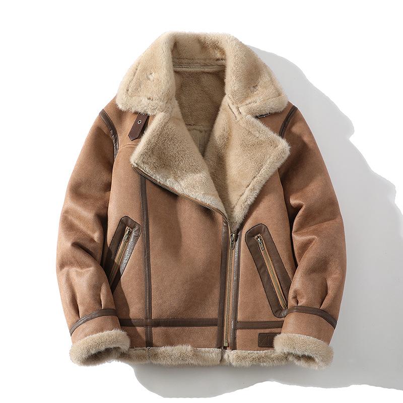 Winter New European Trend Men's Fashion Lapel Large Size PU Fur Integrated Jacket Men's
