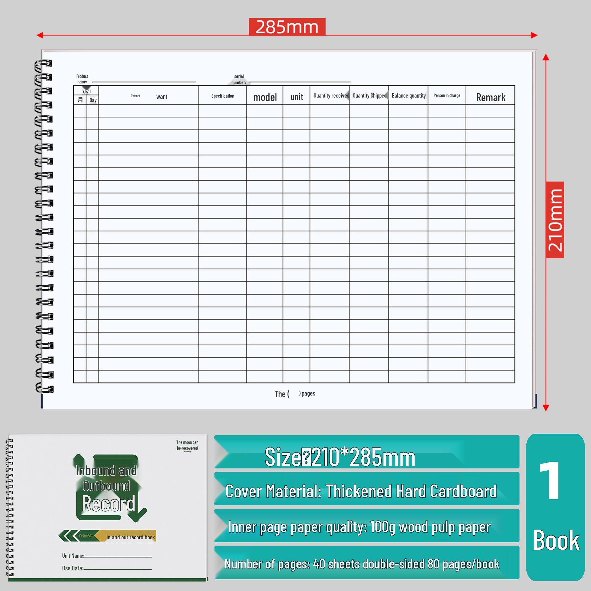 Inbound/Outbound Shipment & Warehouse Record Book - Double-Sided Document Registration
