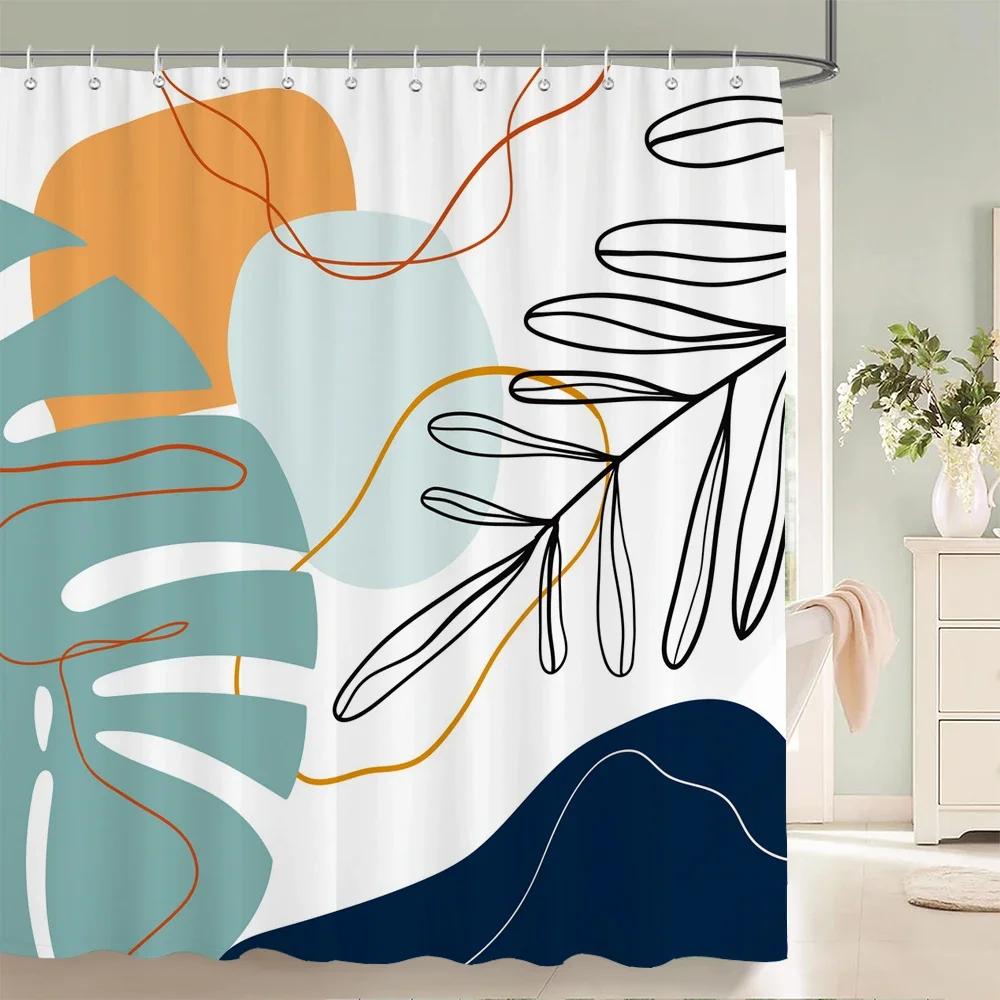 Nordic Wind Shower Curtain Rustic Geometric Morandi Color Shower Curtains Abstract Print Fabric Bathroom Bath Curtain With Hooks