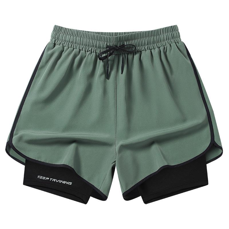 Herren Badeshorts Slim Fit Doppellagig Schnelltrocknend Konservativ Atmungsaktiv Schwimmen Kordelzug Elastischer Bund Badehose Wassersport Joggingshorts L armee grüne