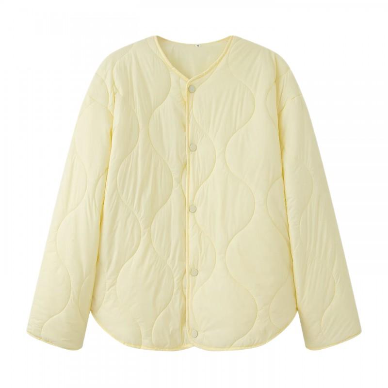 Womens Winter Cotton Puffer Jacket Loose Fit Round Neck Quilted Panel Design Warm Outerwear