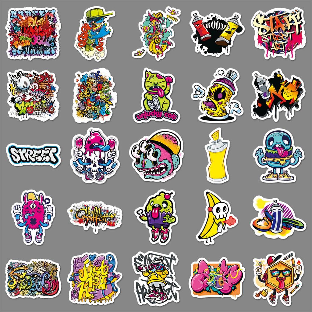 50 Trendy Waterproof Street Art & Graffiti Stickers for Phone Cases & Suitcases (50 Sheets)