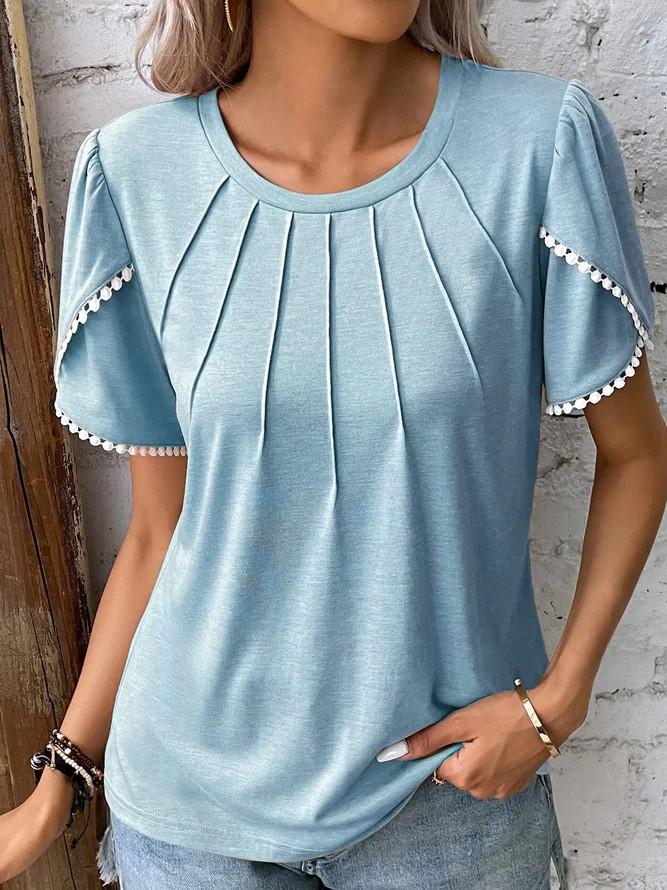Summer Women T Shirt With Lace Sleeve For Casual Wear