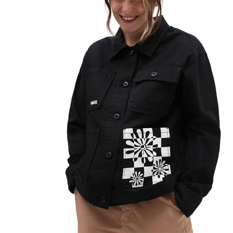 Vans Divine Energy Series Pattern Printed Button-Down Denim Jacket Women Jackets Black VN0A7Q9KBLK