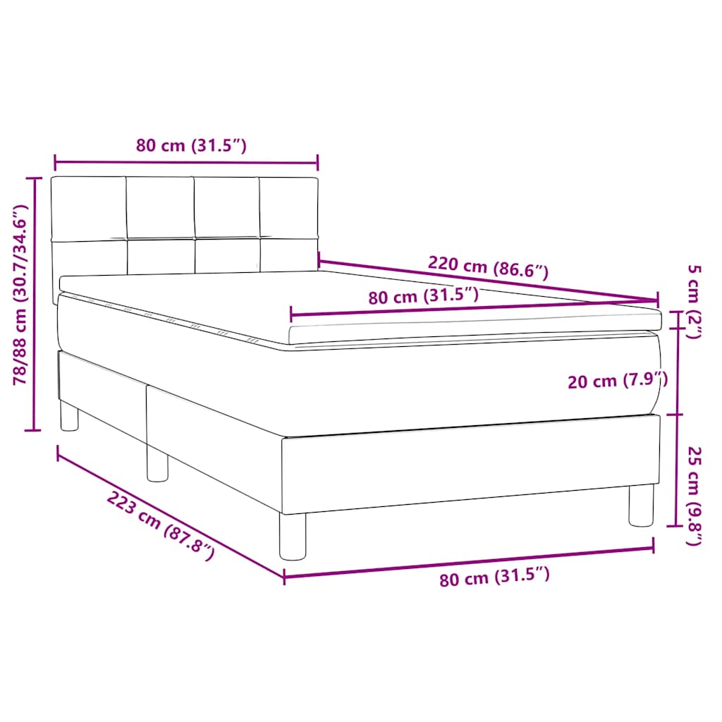 Box Spring Bed with Mattress Pink 80 x 220 cm Velvet