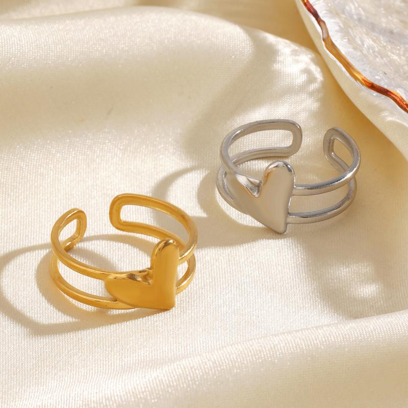 Romantic Stainless Steel Love Heart Opening Rings for Women Men Classic Double Layer Rings Fashion Valentine's Day Jewelry Gifts