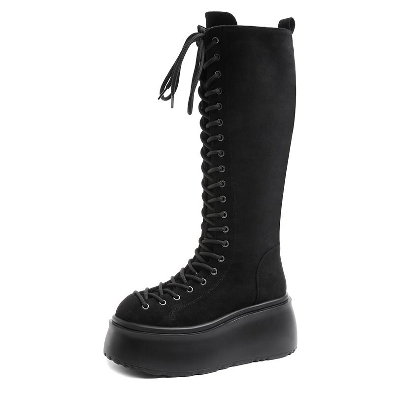 Women's Mid Calf Boots Padded Shoes Knee High Autumn Winter Sneakers Punk Style Military Casual Black Lucury Platform Woman