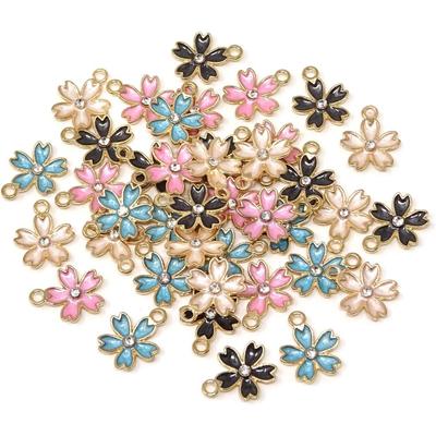 10/20/30pcs Enamel Alloy Cherry Blossom Pendant Earrings Bracelets Necklaces Jewelry Making and DIY Crafts