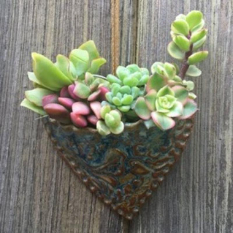 Retro Heart-shaped Succulent Resin Flower Pot Wall-mounted Succulent Display Set, Green Plant Flower Container, Resin Wall Decoration