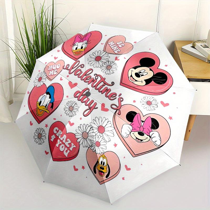 

Valentine s Day,Disney Themed Automatic Opening and Closing Folding Umbrella, Reinforced 8 Ribs, Compact Travel Design, Fashionable Folding